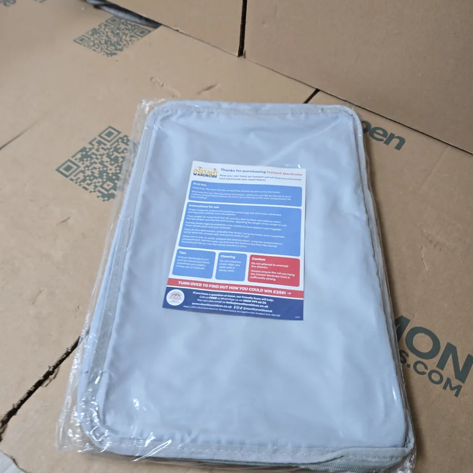 BOX OF APPROXIMATELY 18 ASSORTED HOUSEHOLD ITEMS INCLUDING INSTANT WARDROBE , CHRISTMAS WRAPPING PAPER AND FURNITURE MOVERS