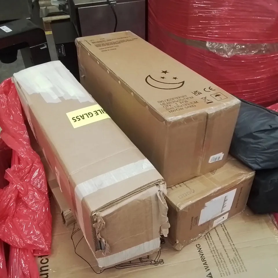 PALLET CONTAINING VARIOUS ASSORTED BOXED HOUSEHOLD ITEMS TO INCLUDE:  MULTIFUNCTION BASSINET, TRAVEL COTAND LOTS MORE UNMARKED BOXED ITEMS 