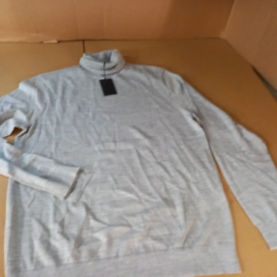 MOSS GREY 70% MERINO WOOL ROLL NECK JUMPER - M