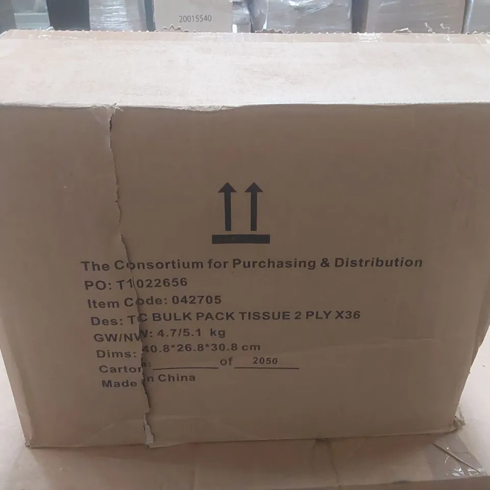 BOX CONTAINING 36 BULK PACK 2 PLY TISSUE PAPER
