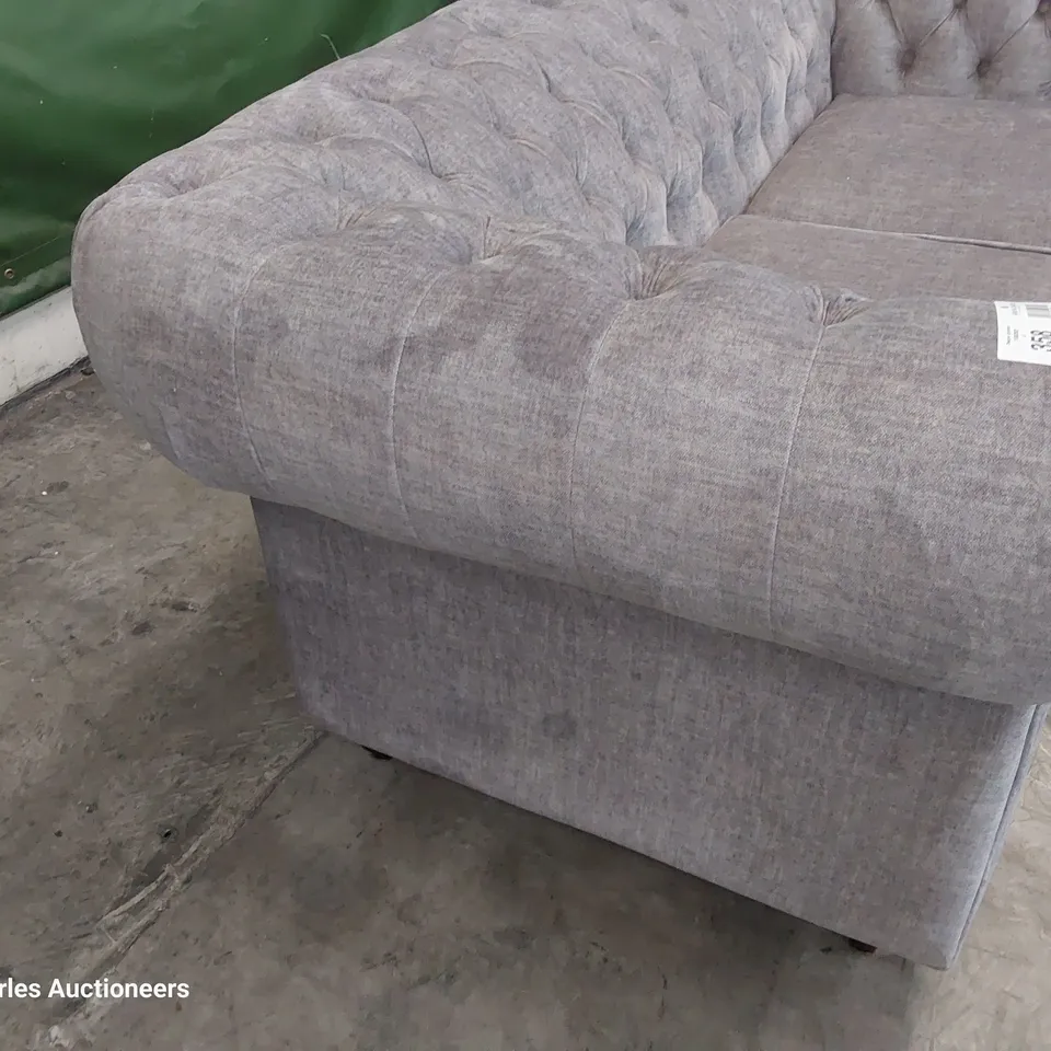 DESIGNER TWO SEATER CHESTERFIELD SOFA GREY FABRIC 