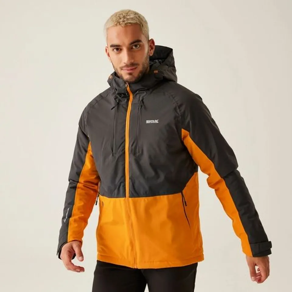 BRAND NEW REGATTA MENS HIGHTON III STRETCH WATERPROOF JACKET - ASH AND ORANGE PEPPER SIZE LARGE