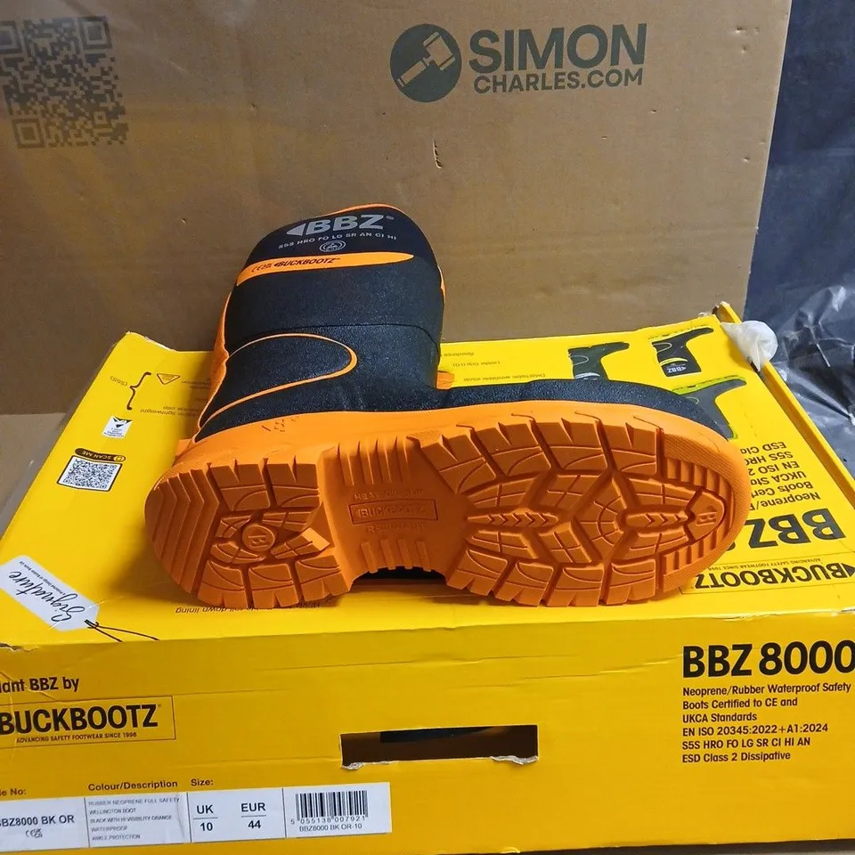 BUCKBOOTS FULL SAFETY WELLINGTON BOOT BLACK WITH HI VIS BOXED UK SIZE 10