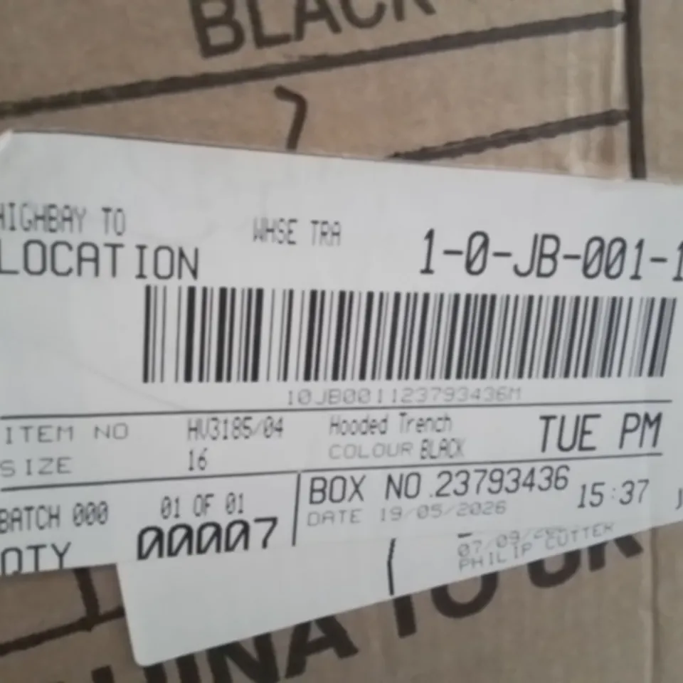 BOXED BRAND NEW APPROXIMATELY 7 JD WILLIAMS HOODED TRENCH JACKET BLACK SIZE 16