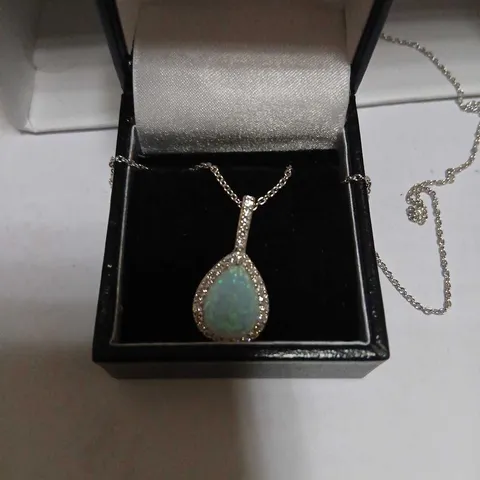 DIAMONIQUE 0.29CT TW OPAL PEAR CUT PENDANT & CHAIN STERLING SILVER 