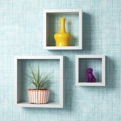 BOXED NATALIE 3 PIECE SQUARE FLOATING SHELVES - WHITE