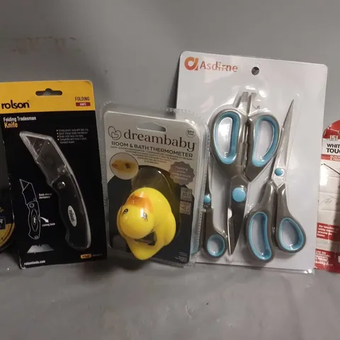 APPROXIMATELY 9ASSORTED ITEMS TO INCLUDE - ROLSON KNIFE , ASDIRNE 3 PIECES SCISSORS , TOUCH UP PEN ETC