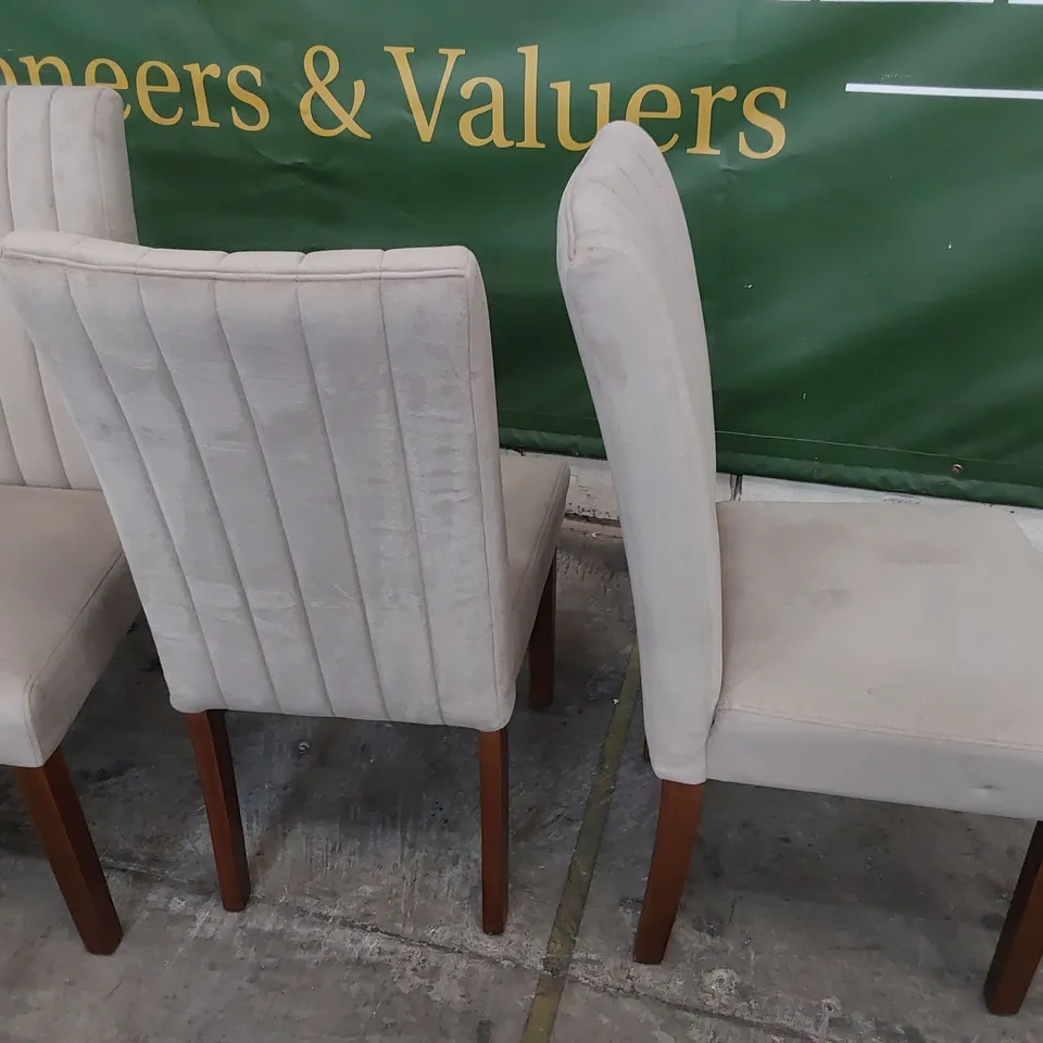SET OF FOUR UPHOLSTERED DINING CHAIRS FAWN PLUSH FABRIC DARK LEGS