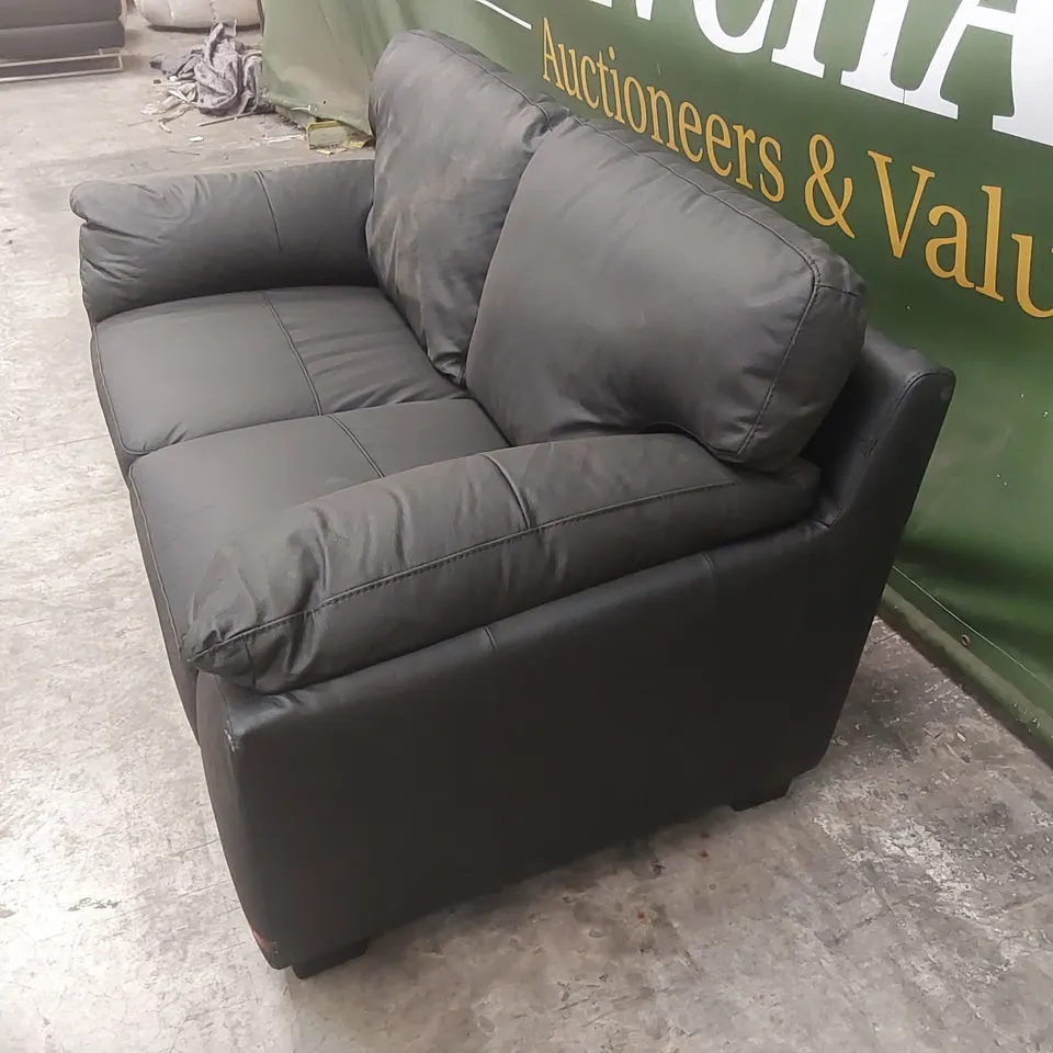 DESIGNER 2 SEATER FAUX LEATHER UPHOLSTERED SOFA - BLACK