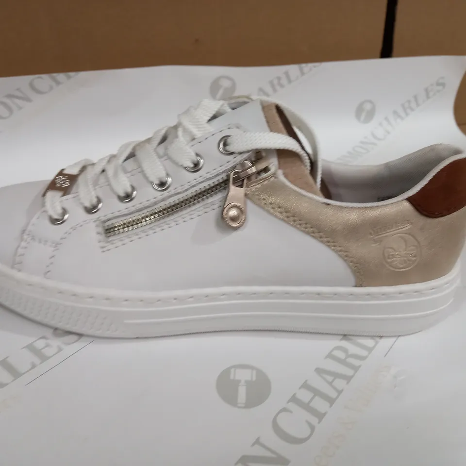 RIEKER SIDE ZIP WHITE TRAINERS SIZE 6.5