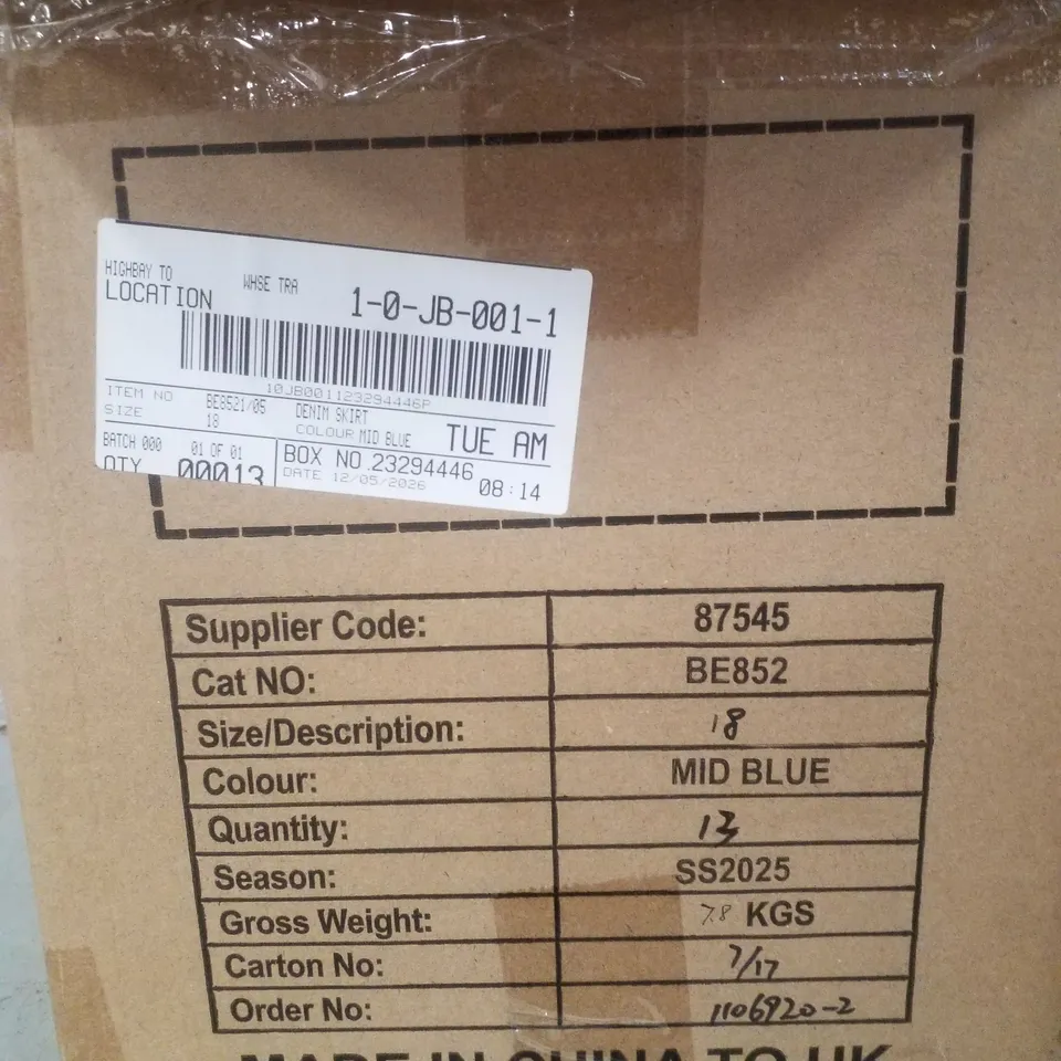 BOX CONTAINING APPROXIMATELY 13 BRAND NEW SIMPLY BE MID BLUE DENIM SKIRT - SIZE 18