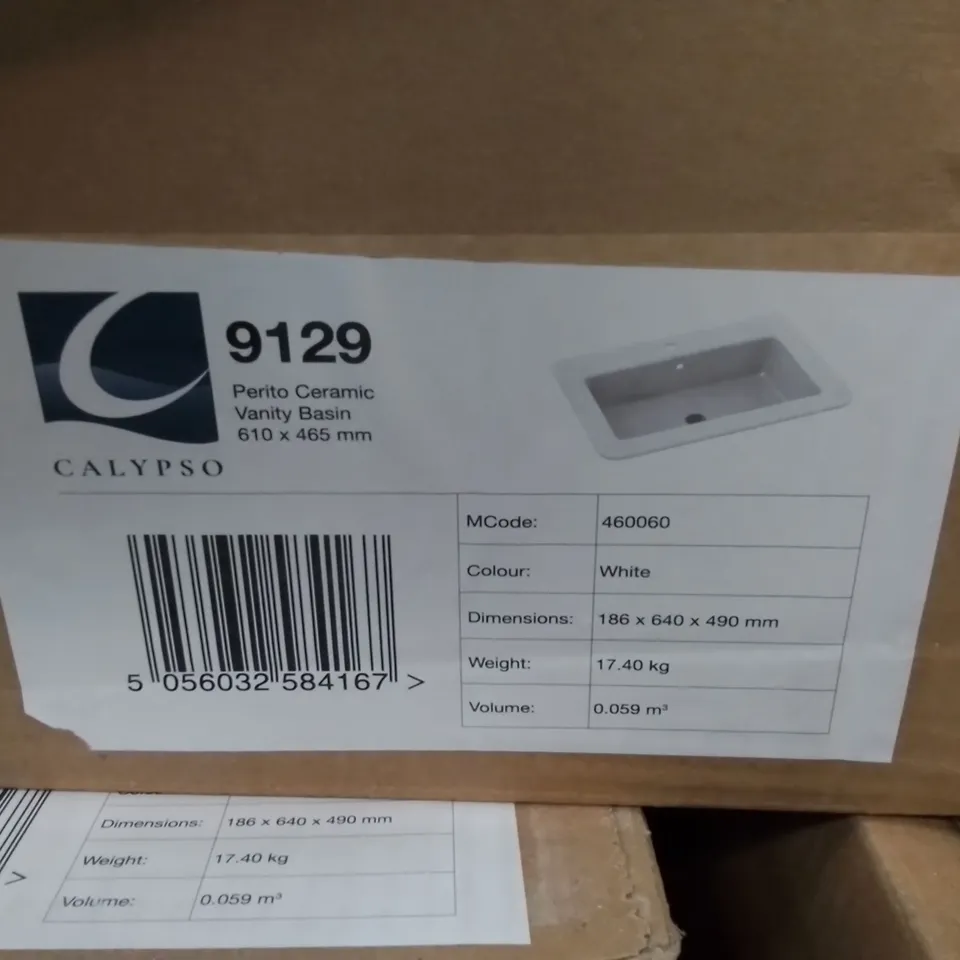 BOXED PERITO CERAMIC VANITY BASIN 610 X 465MM WHITE