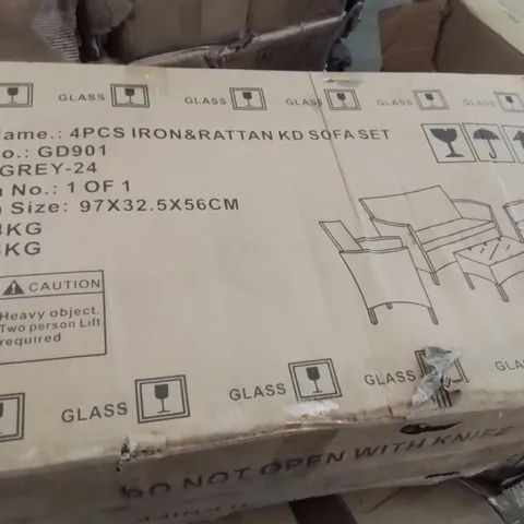 BOXED 4PCS IRON&RATTAN KD SOFA SET GREY