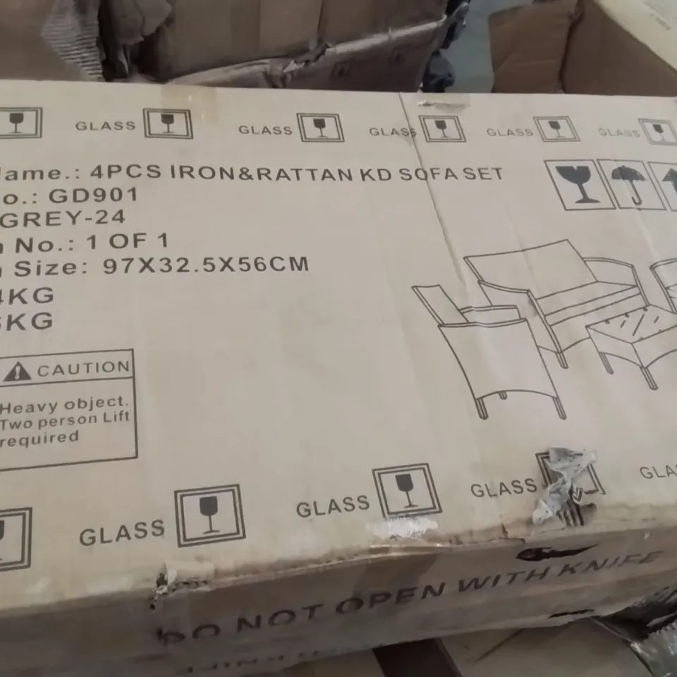 BOXED 4PCS IRON&RATTAN KD SOFA SET GREY