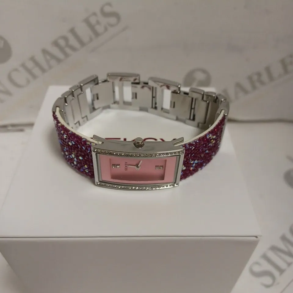 BOXED SEKSY BY SEKONDA LADIES STONE SET WATCH WITH STAINLESS STEEL BACK - JAPAN MOVEMENT. 