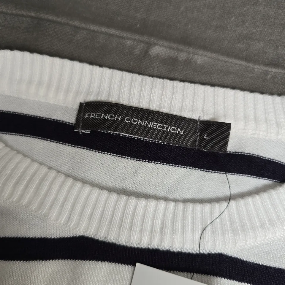 FRENCH CONNECTION STRIPED KNIT JUMPER – WHITE & NAVY, SIZE L