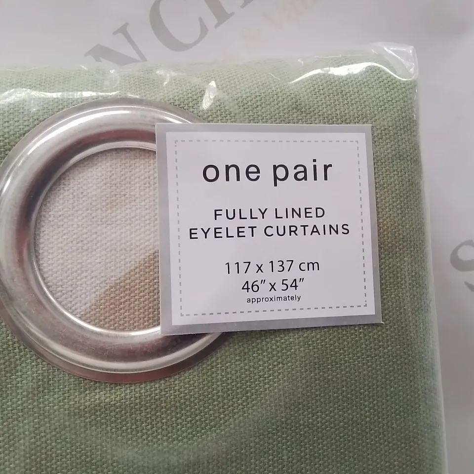 BRAND NEW FUSION FULLY LINED EYELET CURTAINS 117 X 137CM -CREAM/GREEN-