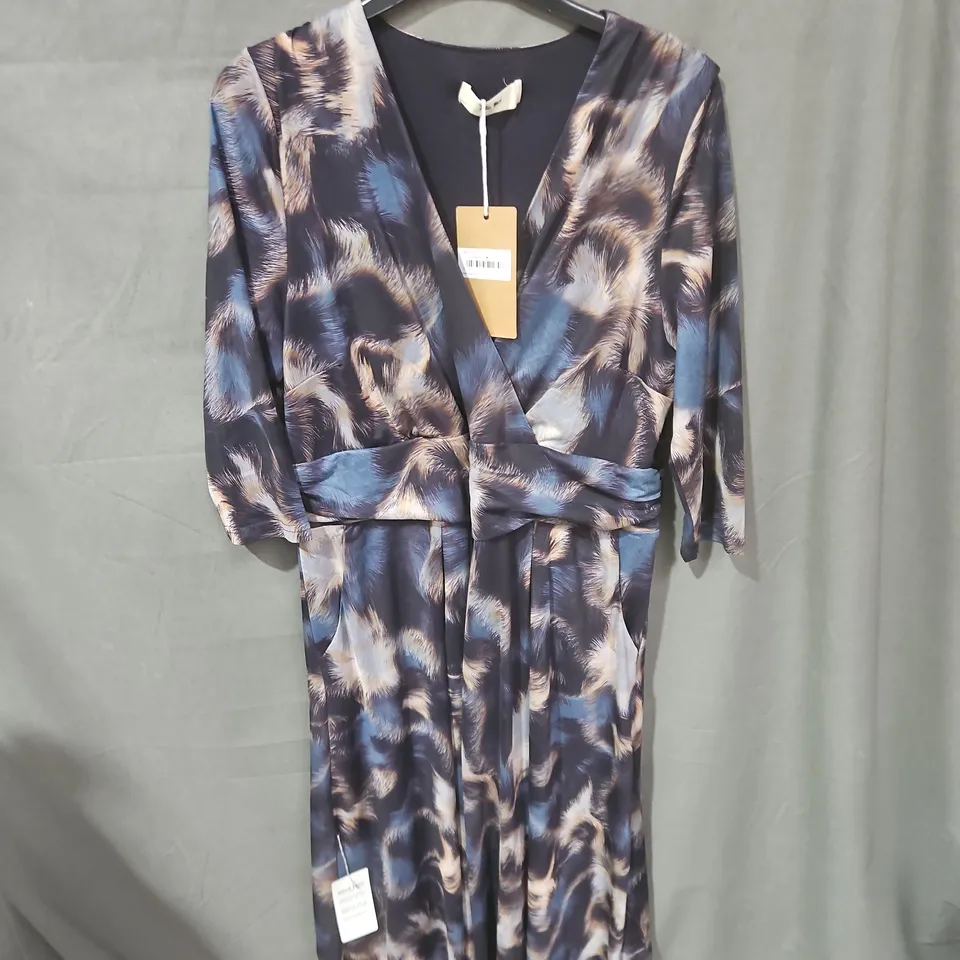 JOLIE MOI MESH WRAP MIDI DRESS IN LEOPARD MUTLI - UK SIZE 16