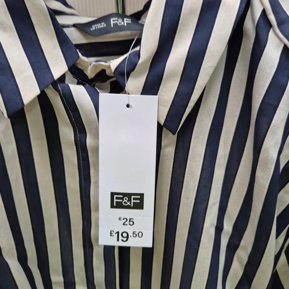 F&F STRIPED SHIRT – NAVY & CREAM, UK 16