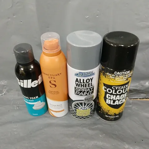 APPROXIMATELY 10 ASSORTED AEROSOL ITEMS TO INCLUDE ALLOY WHEEL PAINT, SHAVING FOAM, MOISTURISER SPRAY ETC - COLLECTION ONLY