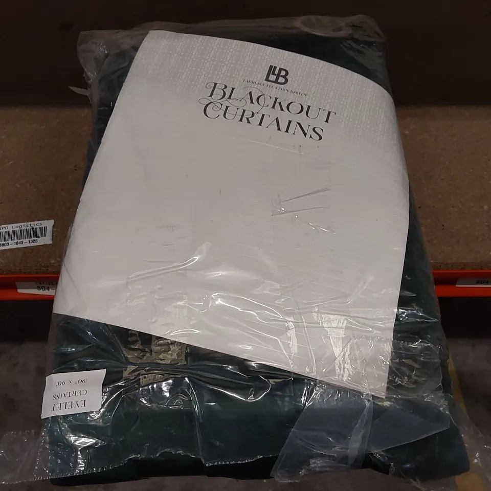 BAGGED LAURENCE LLEWELYN BOWEN MONTROSE GREEN VELVET EYELET BLACKOUT CURTAIN PAIR - 90 X 90" (1 ITEM)
