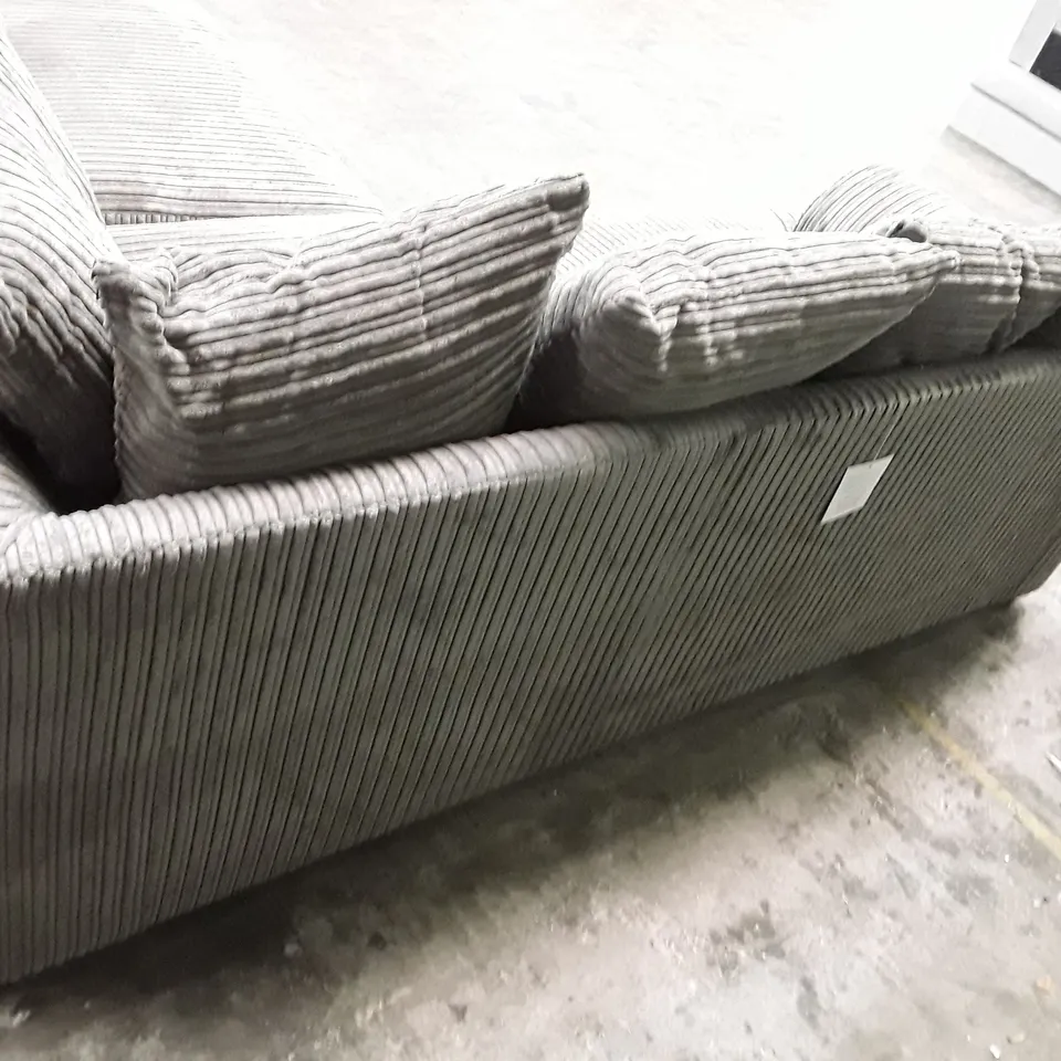 DESIGNER AJO CORNER SOFA WITH SCATTER CUSHIONS - GREY JUMBO CHORD 