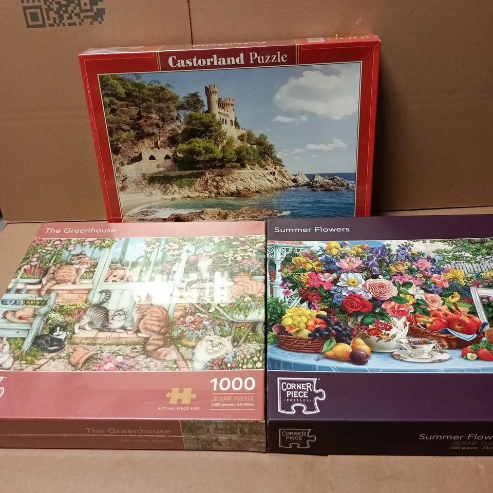3 X 1000 PIECE PUZZLE SET: SUMMER FLOWERS, THE GREENHOUSE, LLORET DE MAR SPAIN 