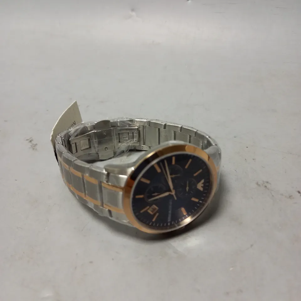 BOXED EMPORIO ARMANI CHRONOGRAPH TWO-TONE STAINLESS STEEL WATCH