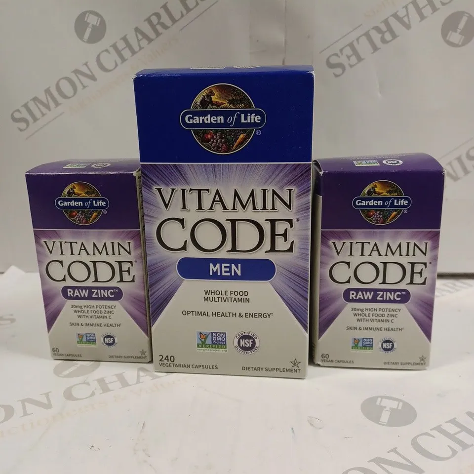 GARDEN OF LIFE VITAMIN SUPPLEMENTS TO INCLUDE RAW ZINC & VITAMIN CODE