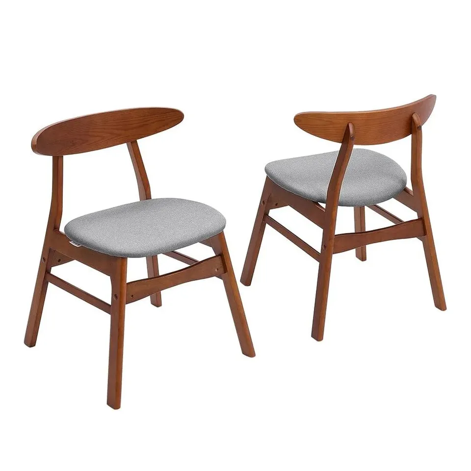 BOXED SET OF 2 LIVING AND HOME LINEN UPHOLSTERED WOODEN DINING CHAIR WITH CURVED BACKREST - GREY SEAT (1 BOX)