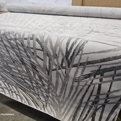 FLORAL MACHINE WOVEN GREY AREA RUG 160 × 220