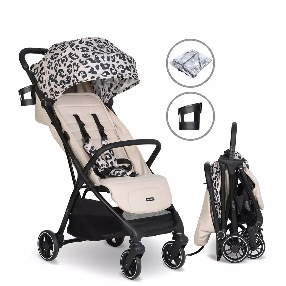 MY BABIIE MBX6 AUTO-FOLD COMPACT STROLLER - FAWN LEOPARD