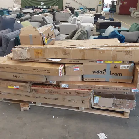 PALLET OF ASSORTED INCOMPLETE FURNITURE PARTS AND PIECES