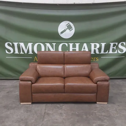 QUALITY DESIGNER ITALIAN MADE RICCARDO 2 SEATER LEATHER SOFA - BRANDY
