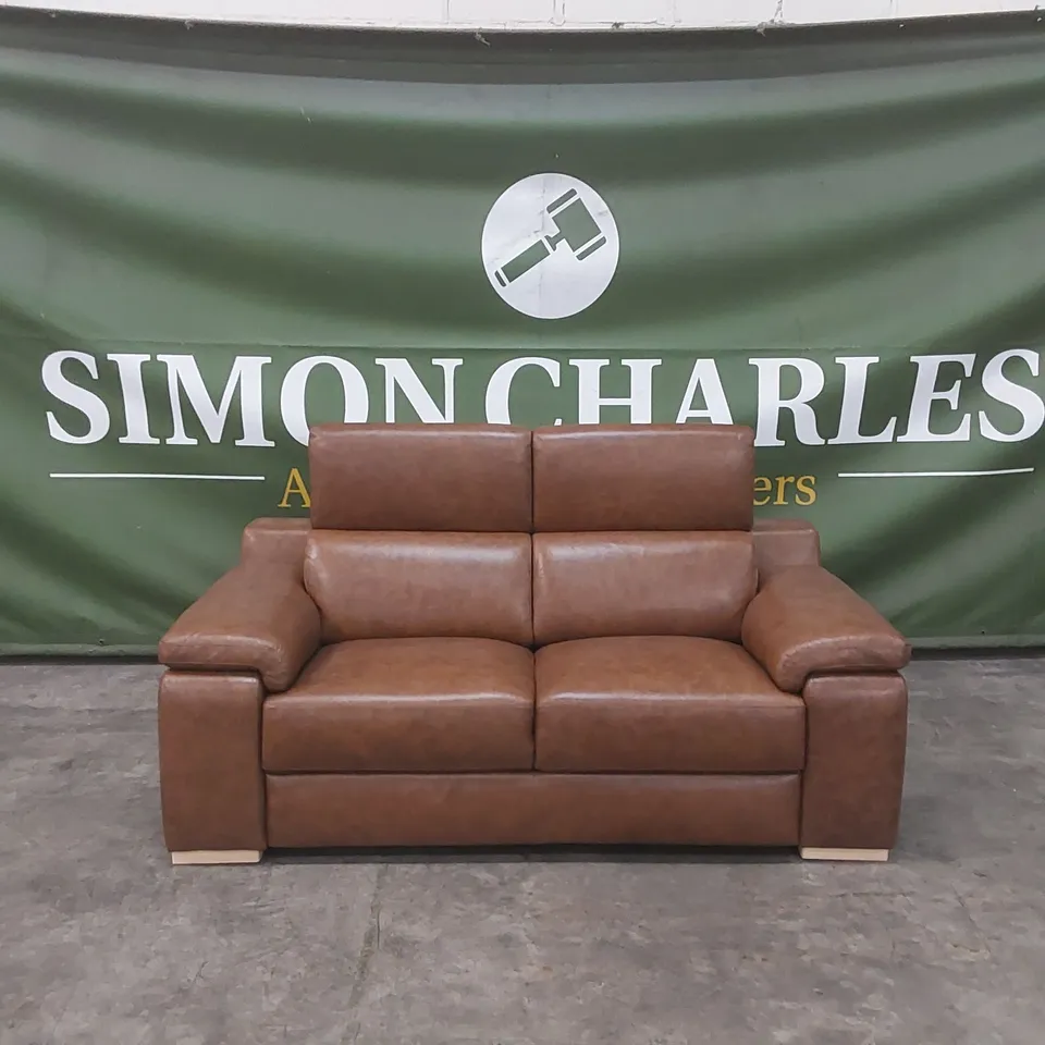 QUALITY DESIGNER ITALIAN MADE RICCARDO 2 SEATER LEATHER SOFA - BRANDY