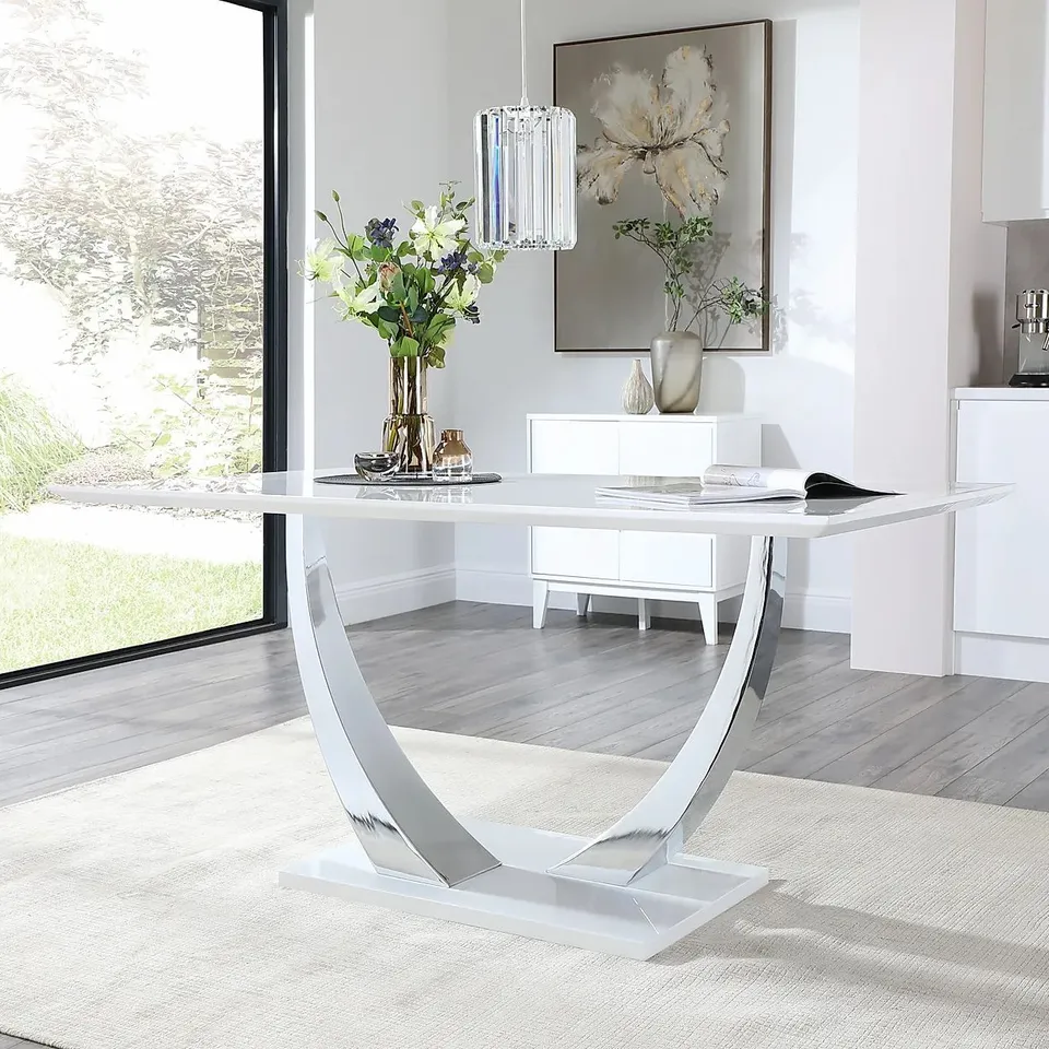 BOXED DESIGNER PEAKE WOOD DINING TABLE GLOSS WHITE (3 BOXES)