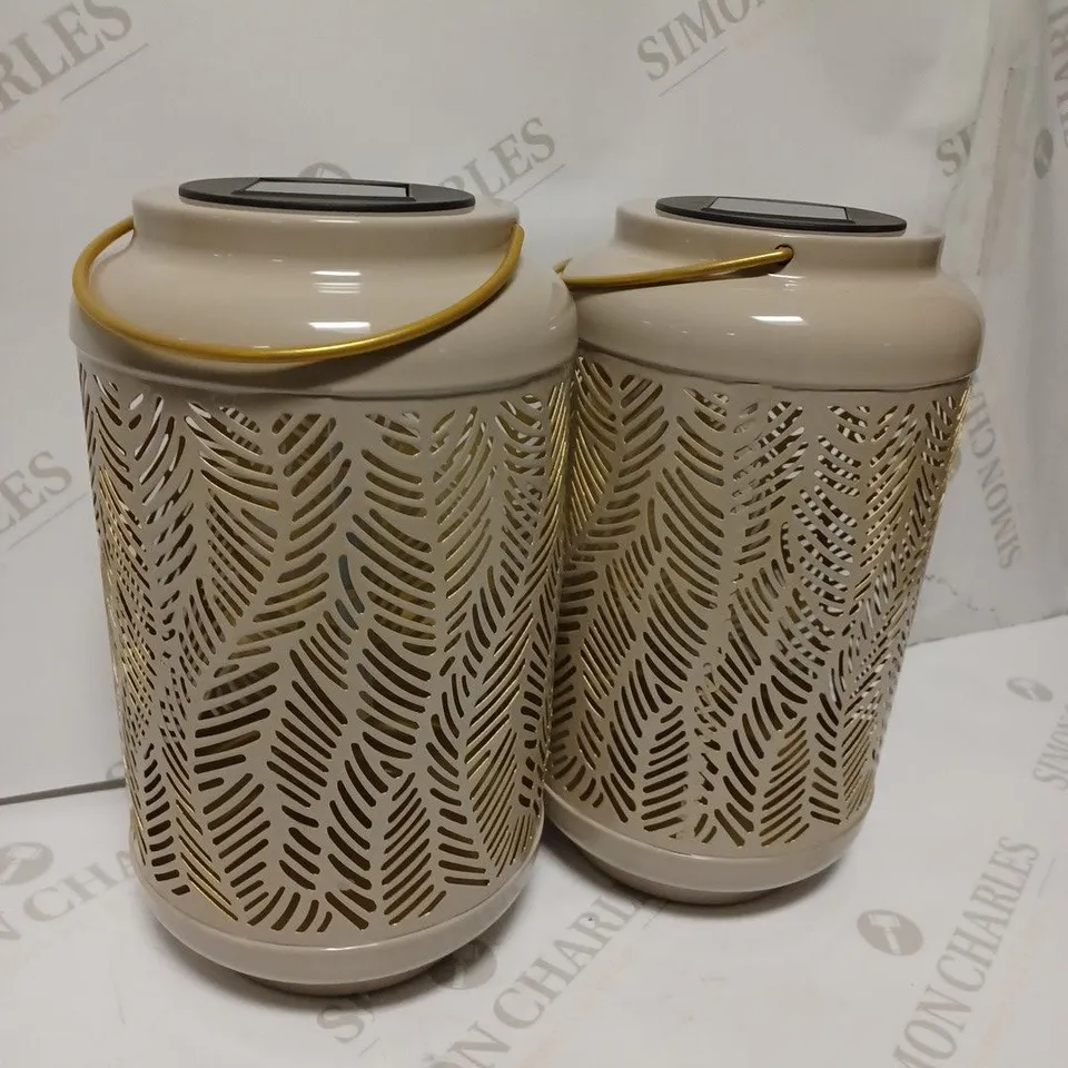 GARDEN REFLECTIONS SET OF 2 PATTERNED SOLAR LANTERNS, LEAF