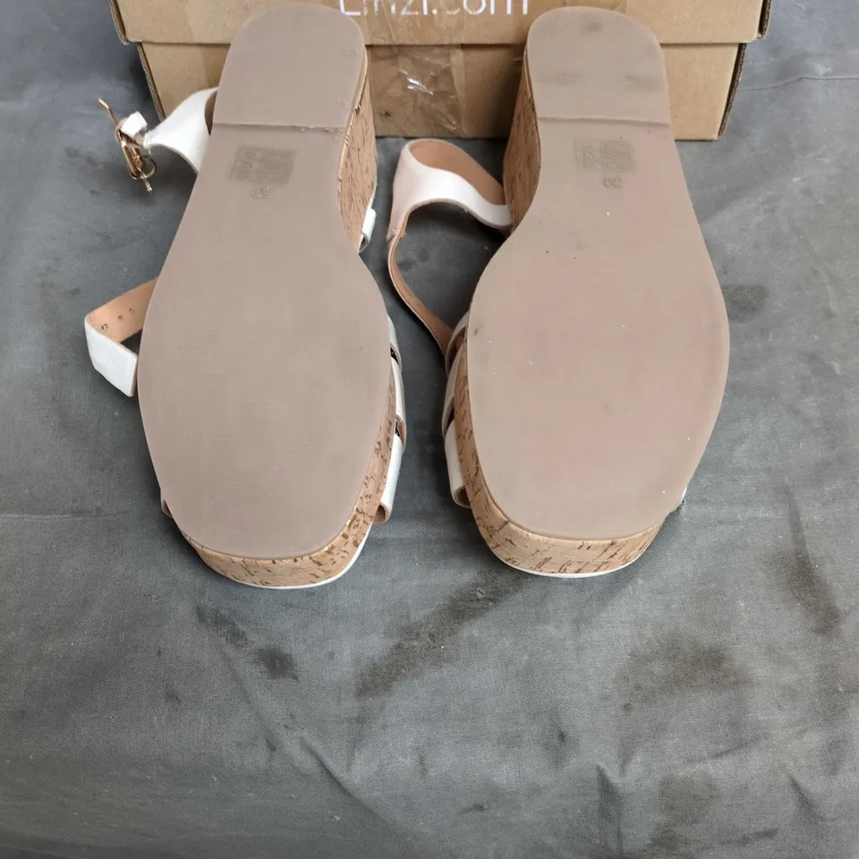 LINZI WHITE LEATHER CORK-WEDGE SANDALS – EU 38 (UK 5.5)