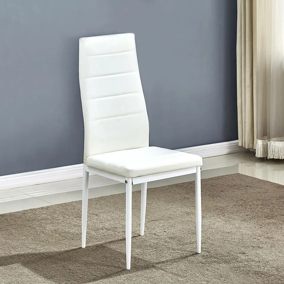 BOXED WHITE FAUX LEATHER DINING CHAIRS (SET OF 6)