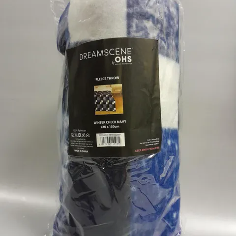 DREAMSCENE BY OHS FLEECE THROW WINTER CHECK NAVY (120 x 150cm)