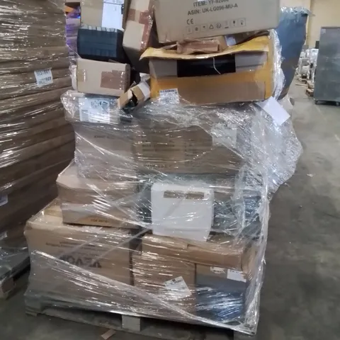 PALLET OF ELECTRICAL ITEMS AND HOUSEHOLD GOODS TO INCLUDE; CORDLESS CAR PRESSURE WASHER,SAFE,CORDLESS CHAINSAW