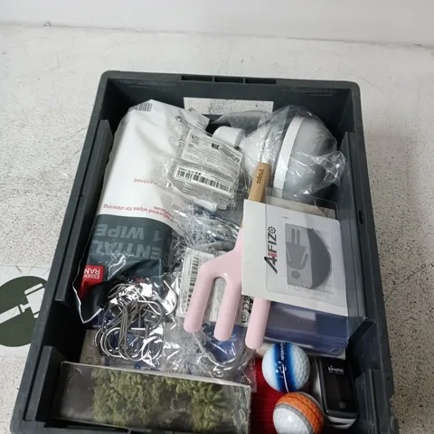 BOX CONTAINING A MIX OF APPROXIMATELY 20 ASSORTED HOUSEHOLD ITEMS INCLUDING WELL-BEING FINGER SCANNER, LIGHT BULBS, METAL PARTS ETC.