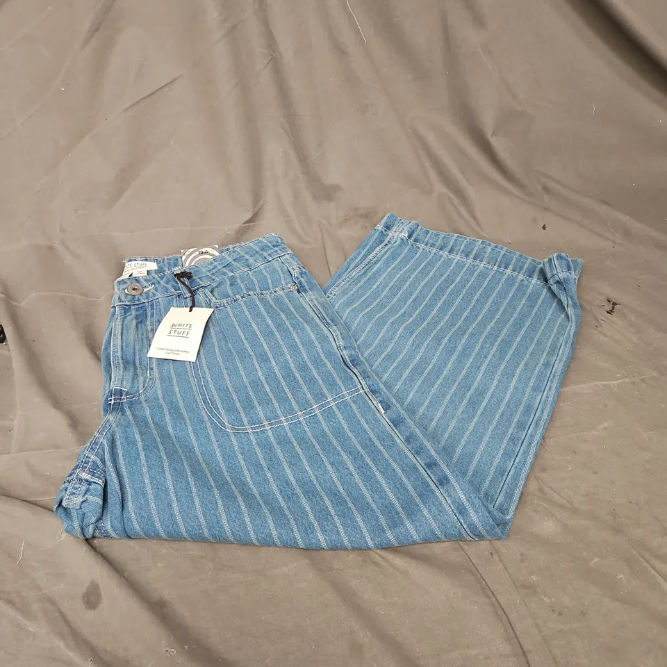 WHITE STUFF WIDE LEG CROP JEANS IN BLUE STRIPE SIZE 10S