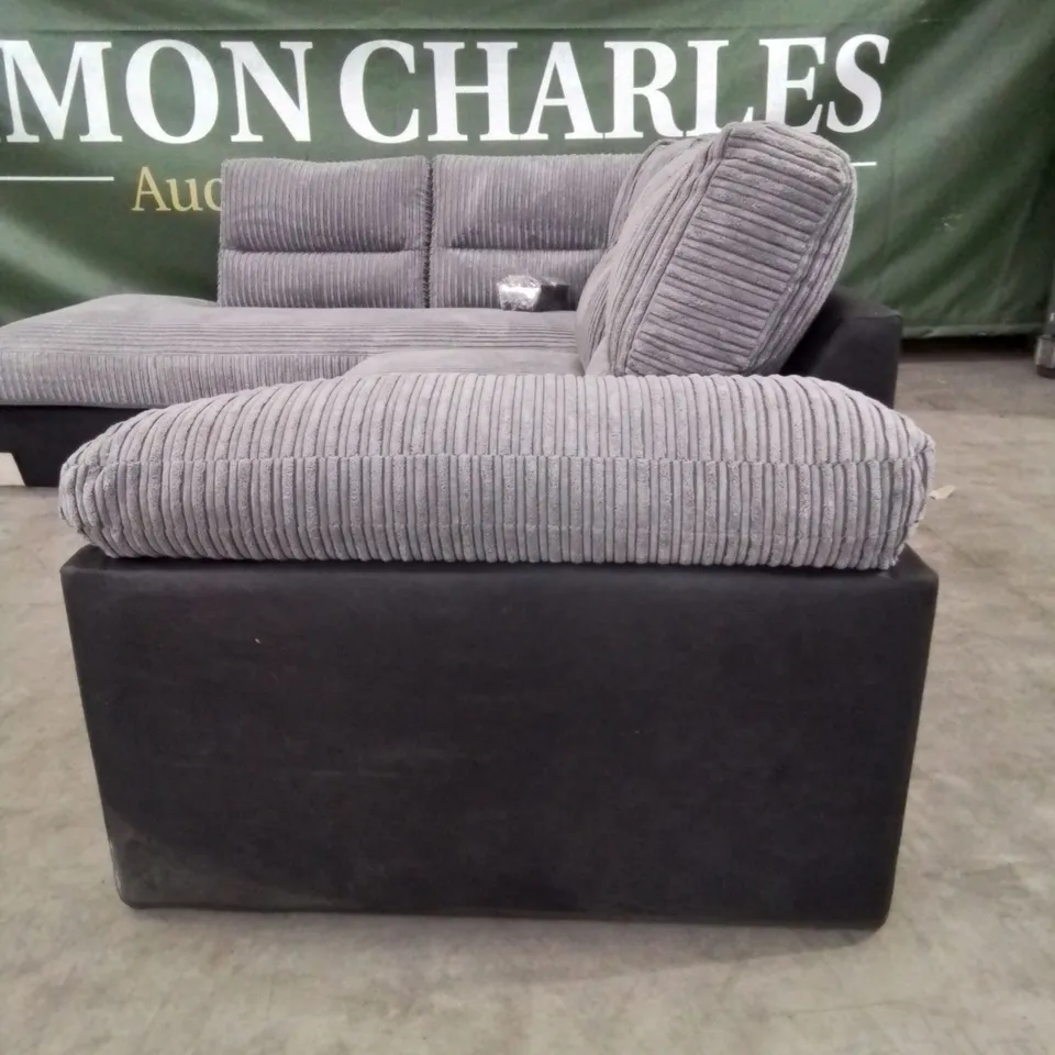 QUALITY DESIGNER ARMSTRONG FABRIC UPHOLSTERED GREY CORNER SOFA