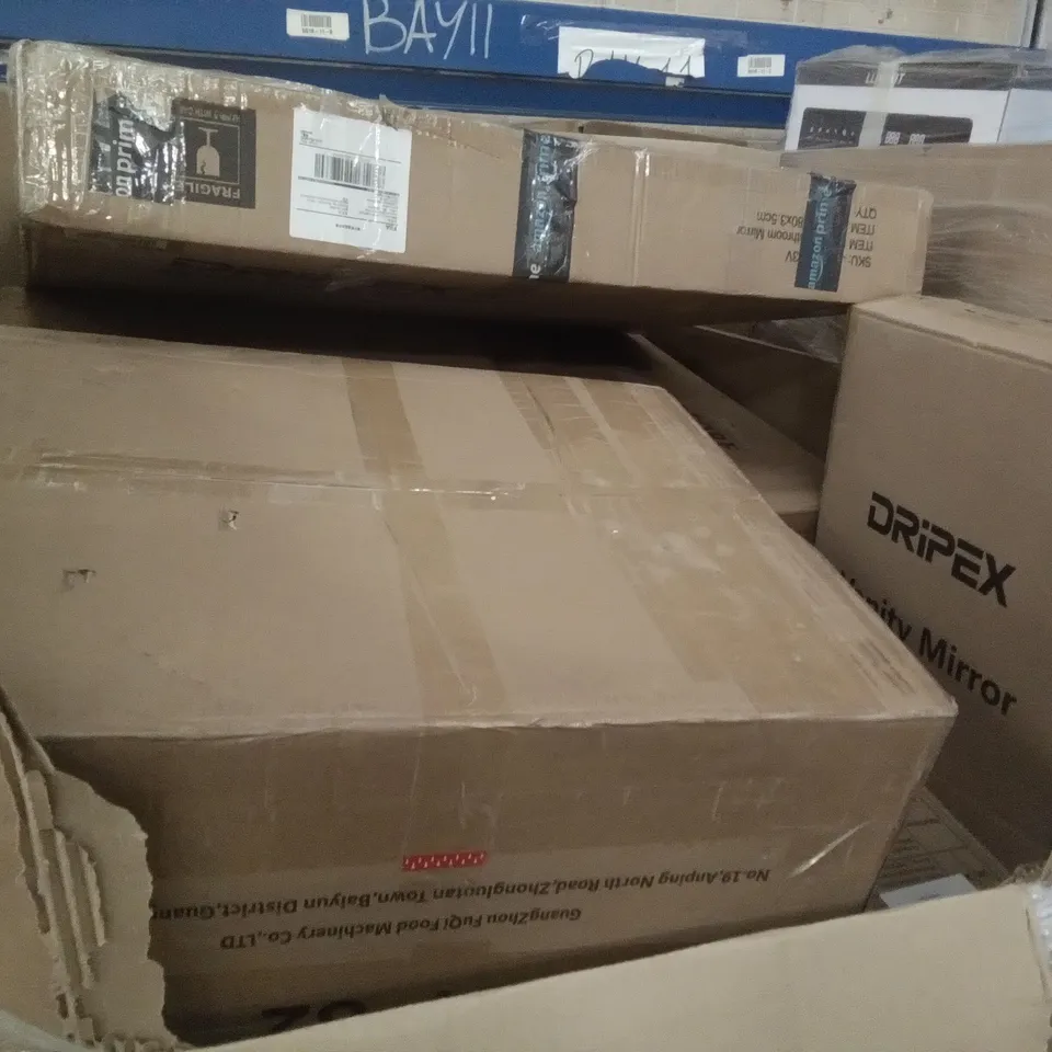 PALLET OF ASSORTED ITEMS INCLUDING ACCSTORE NON WOVEN FABRIC WARDROBE, LED SMART MIRROR, NAVARIS TOILET SEAT, SIMPDIY SHOE BOXES, HURRICANE CANDLE HOLDER, DRIPEX VANITY MIRROR 