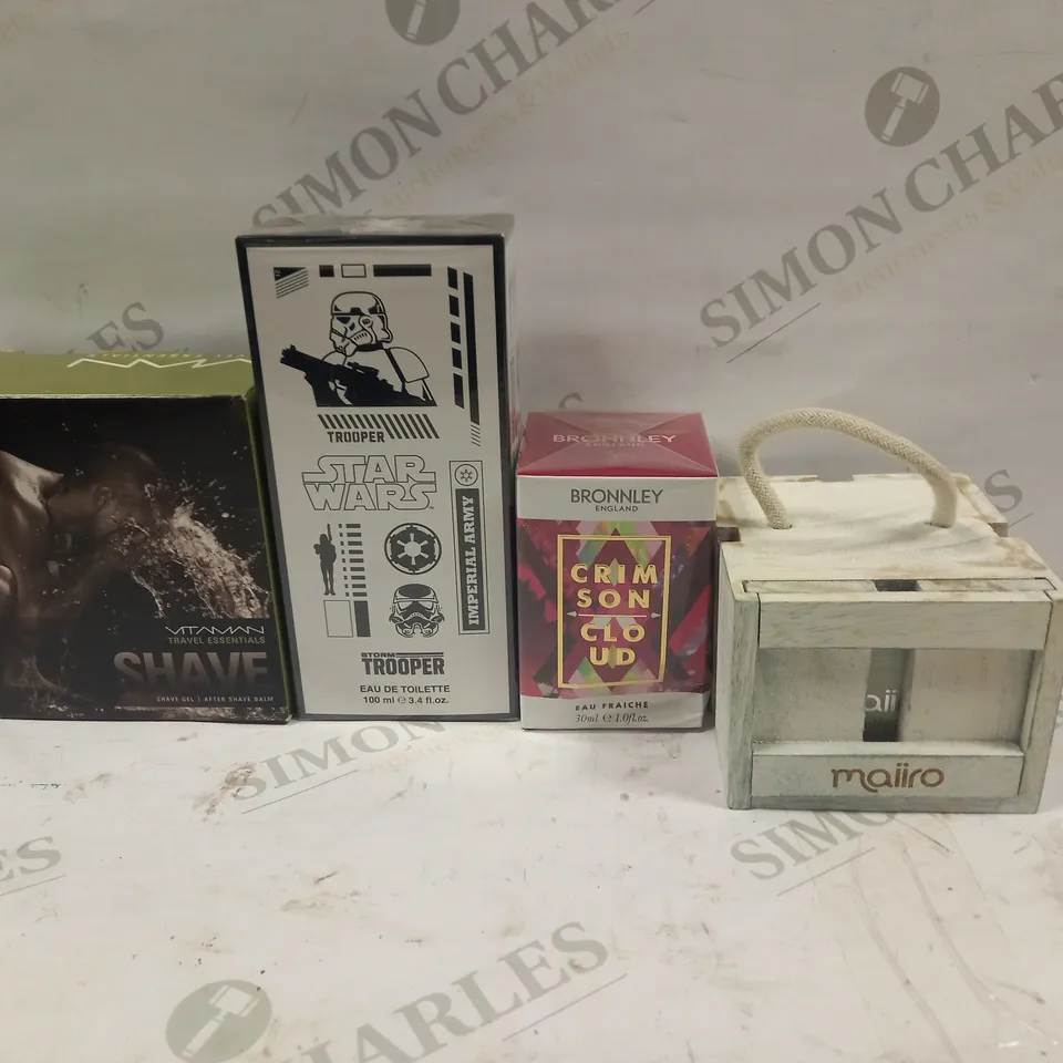 BOX TO CONTAIN APPROXIMATELY 10 MEN'S SPRAYS, SHAVING GELS & BATHROOM PRODUCTS. BRANDS INCLUDE DISNEY, BRONNEY ENGLAND & MARIO