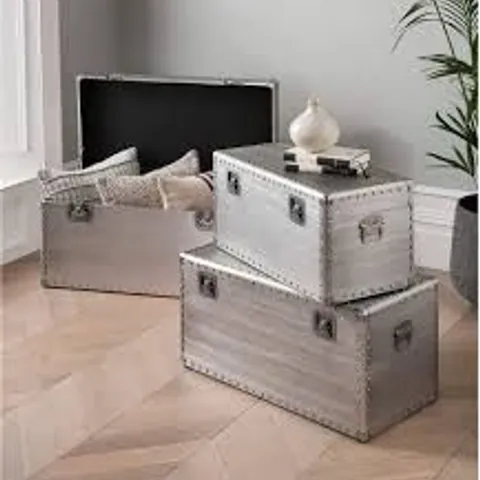 BRAND NEW BOXED HOMESDIRECT365 SILVER SET OF 3 STORAGE TRUNKS