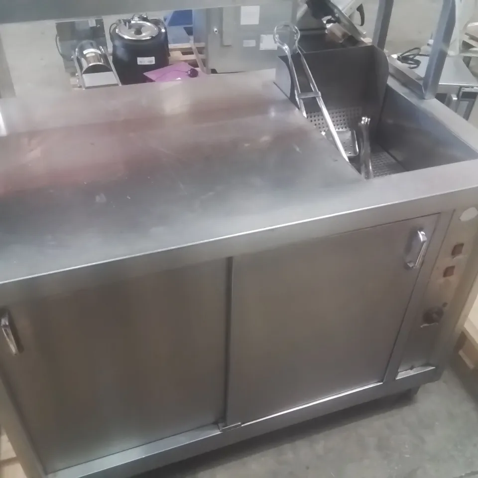 COMMERCIAL STAINLESS STEEL MOBILE HOT CUPBOARD AND FOOD SERVING UNIT