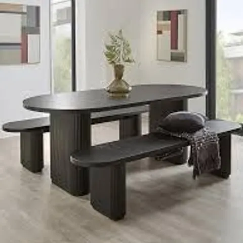 BOXED CARINA DINING TABLE AND BENCH SET - BLACK (4 BOXES)