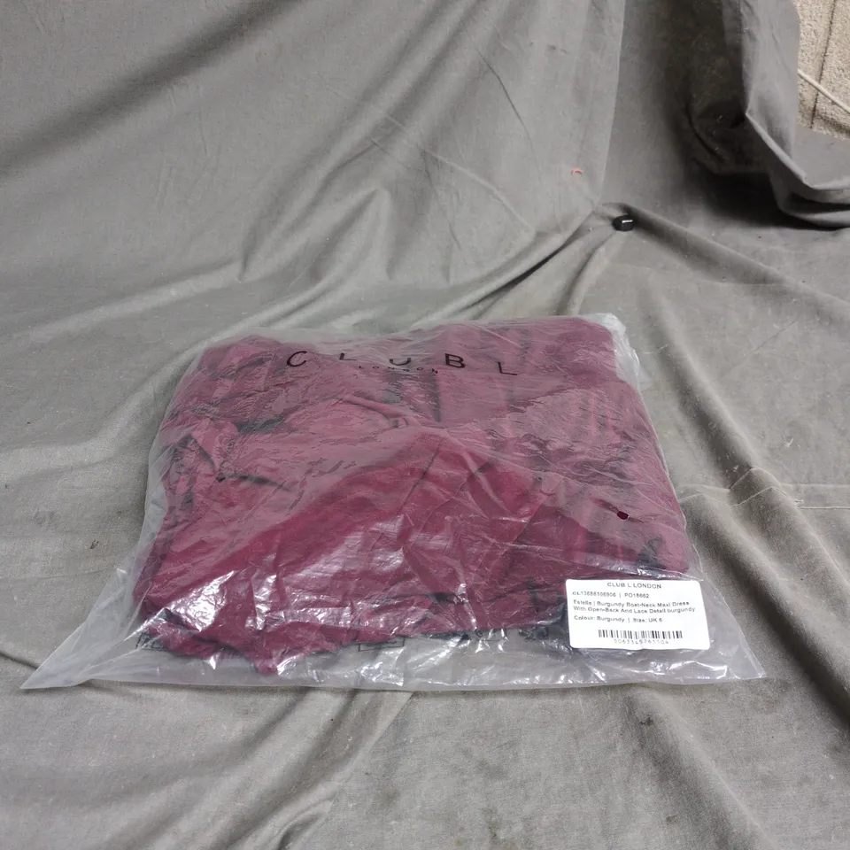 CLUB L LONDON ESTELLE BURGUNDY BOAT NECK MAXI DRESS WITH OPEN BACK UK 6 BAGGED